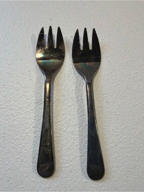 Two Vintage Sheffield Silver Plated Forks England 5" High | Read Desc